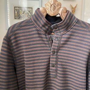 Tommy Bahama Brown Black Stripe Henley Snap Sweatshirt XL